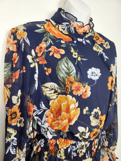 En Focus Studio navy floral print midi dress | Size 14
