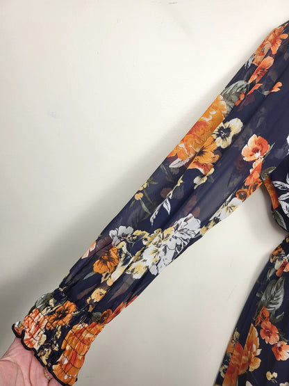 En Focus Studio navy floral print midi dress | Size 14