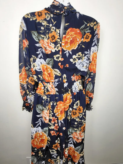 En Focus Studio navy floral print midi dress | Size 14