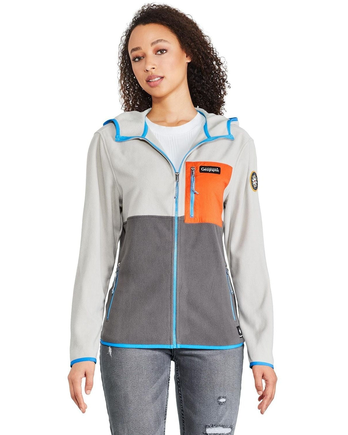 Canadiana two-tone grey National Geographic microfleece hoodie | Size SMALL