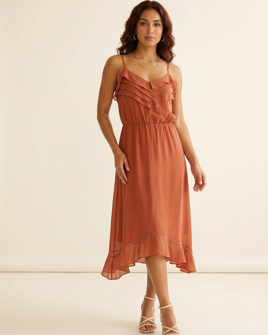Gentle Fawn pumpkin sleeveless chiffon dress | Size MEDIUM (measures smaller)