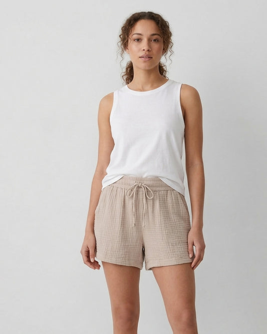 H and M beige muslin cotton drawstring shorts | Size MEDIUM