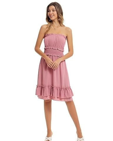 NEW - Grace Karin pink smocked strapless dress | Size XL