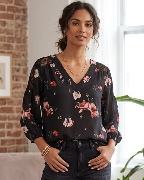 Kismet black floral print blouse | Size SMALL