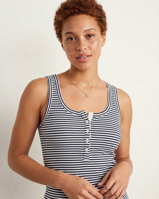 Aerie navy striped ribbed tank top | Size MEDIUM