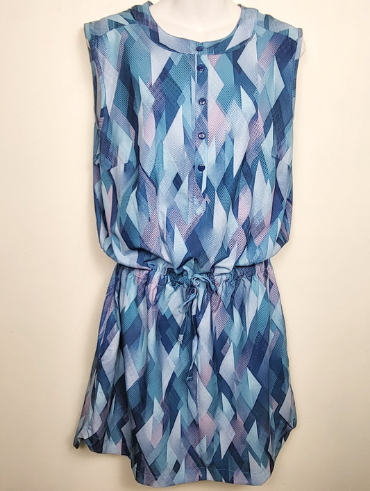 Gerry blue patterned sleeveless drawstring dress | Size LARGE