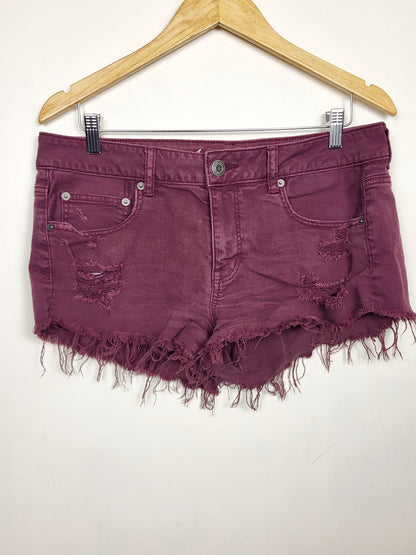 American Eagle bugundy distressed denim shorts | Size 12