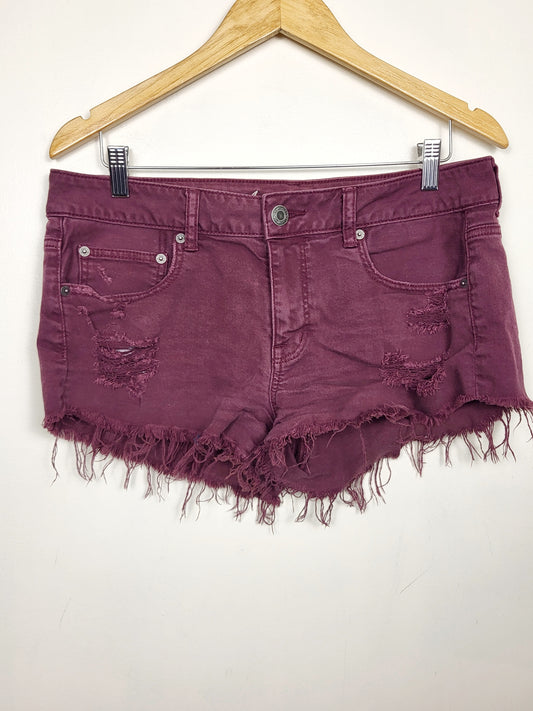 American Eagle bugundy distressed denim shorts | Size 12