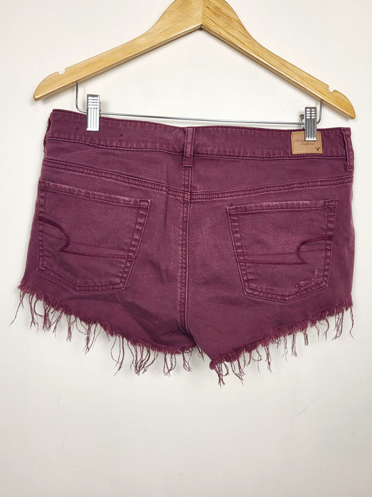 American Eagle bugundy distressed denim shorts | Size 12