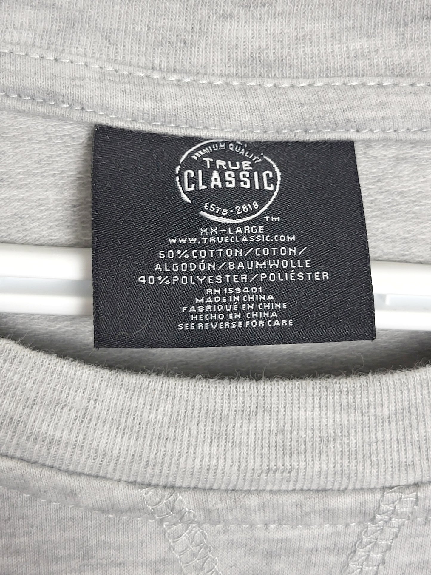 True Classic grey long sleeved lightweight crewneck | Size 2XL