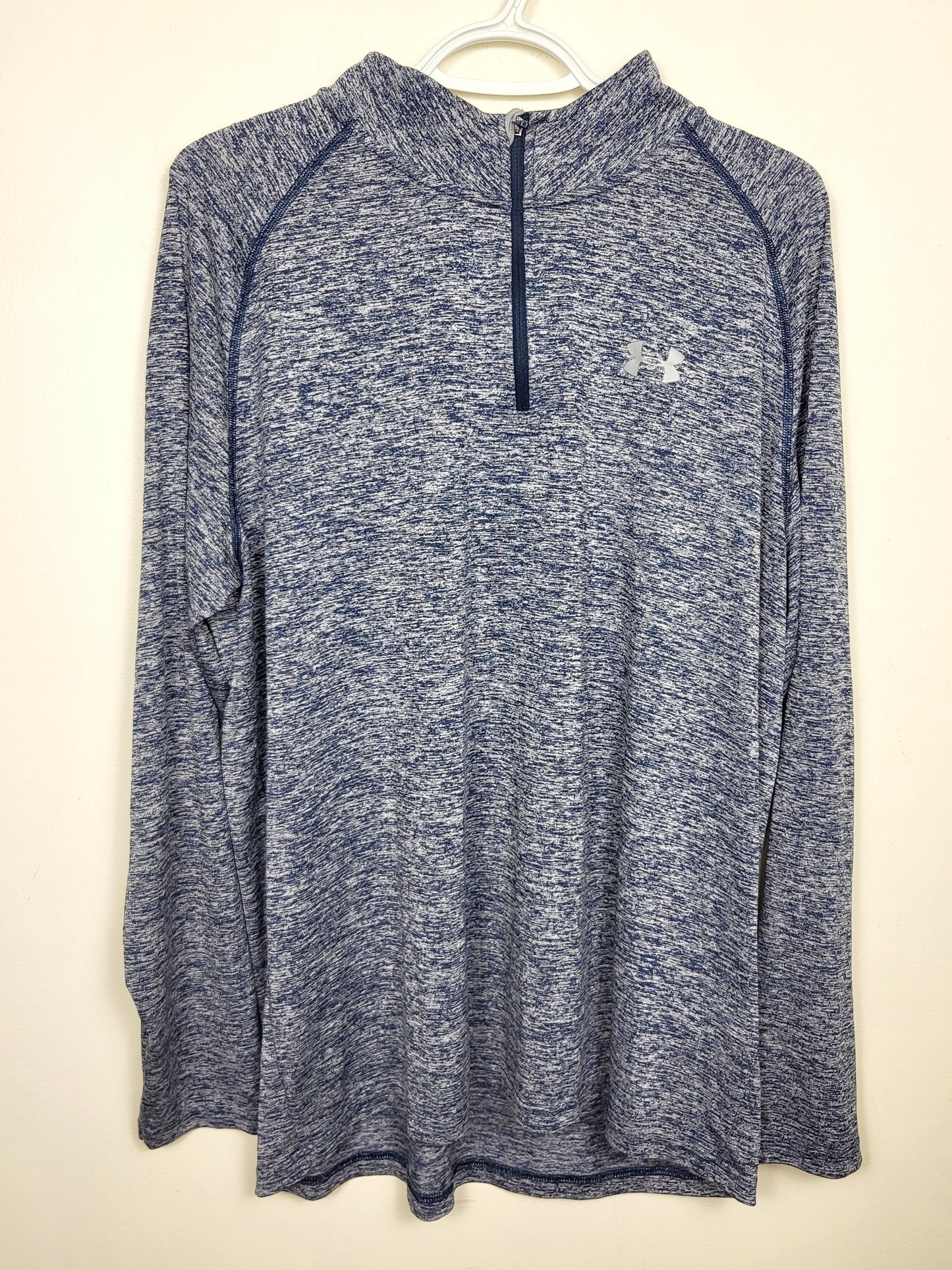 Under Armour blue marled 3/4 zip heatgear shirt | Size XL