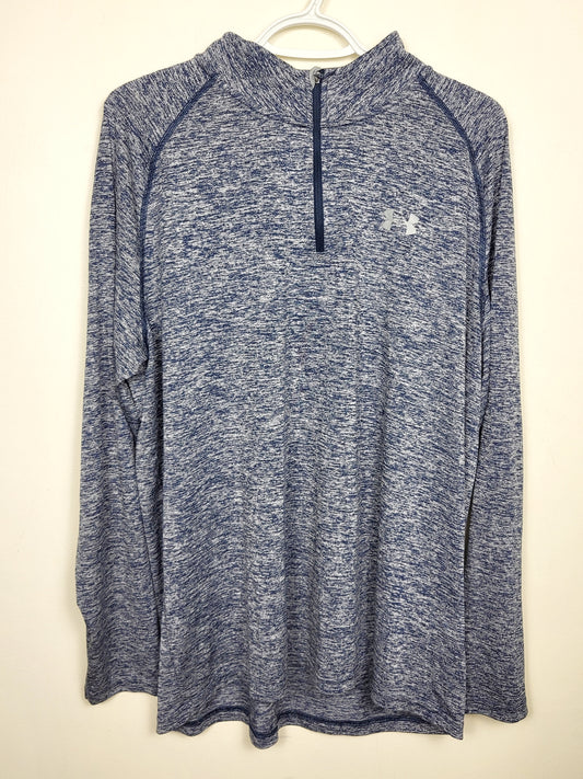 Under Armour blue marled 3/4 zip heatgear shirt | Size XL