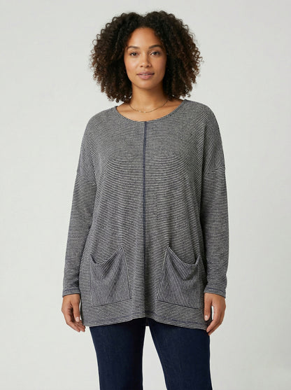 Simply Noelle grey and navy striped top | Size LARGE \ XL