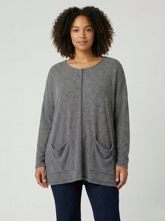 Simply Noelle grey and navy striped top | Size LARGE \ XL