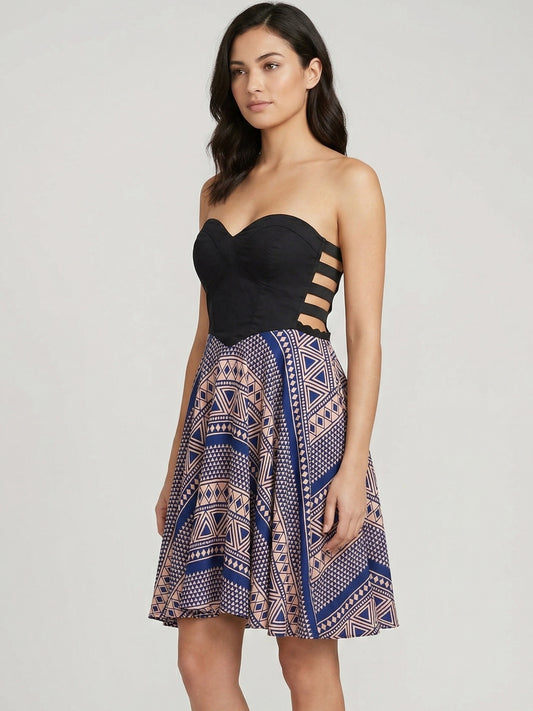 Lovely Girls corset style mixed media strapless mini dress | Size LARGE
