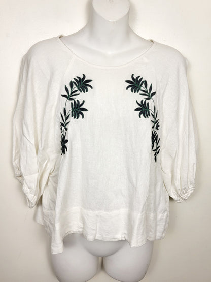 House of Harlow 1960 white loose fit embroidered linen top | Size MEDIUM