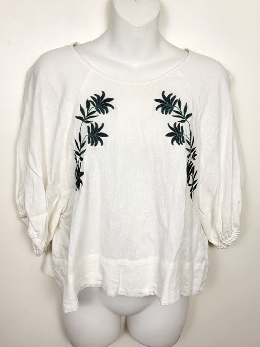House of Harlow 1960 white loose fit embroidered linen top | Size MEDIUM