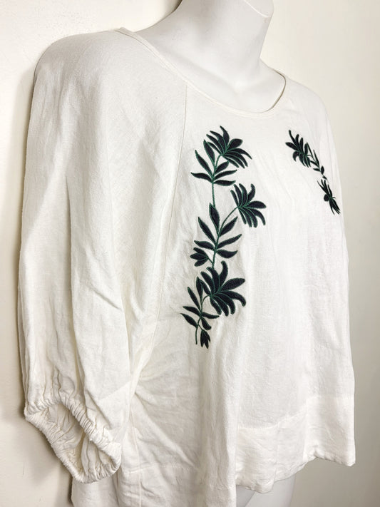 House of Harlow 1960 white loose fit embroidered linen top | Size MEDIUM