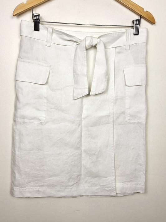 Lord and Taylor white 100%  linen wrap style utility pencil skirt | Size 6
