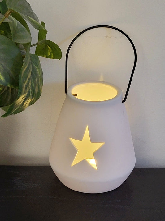 Tea light candle holder with star cut-out (sorry, no shipping)