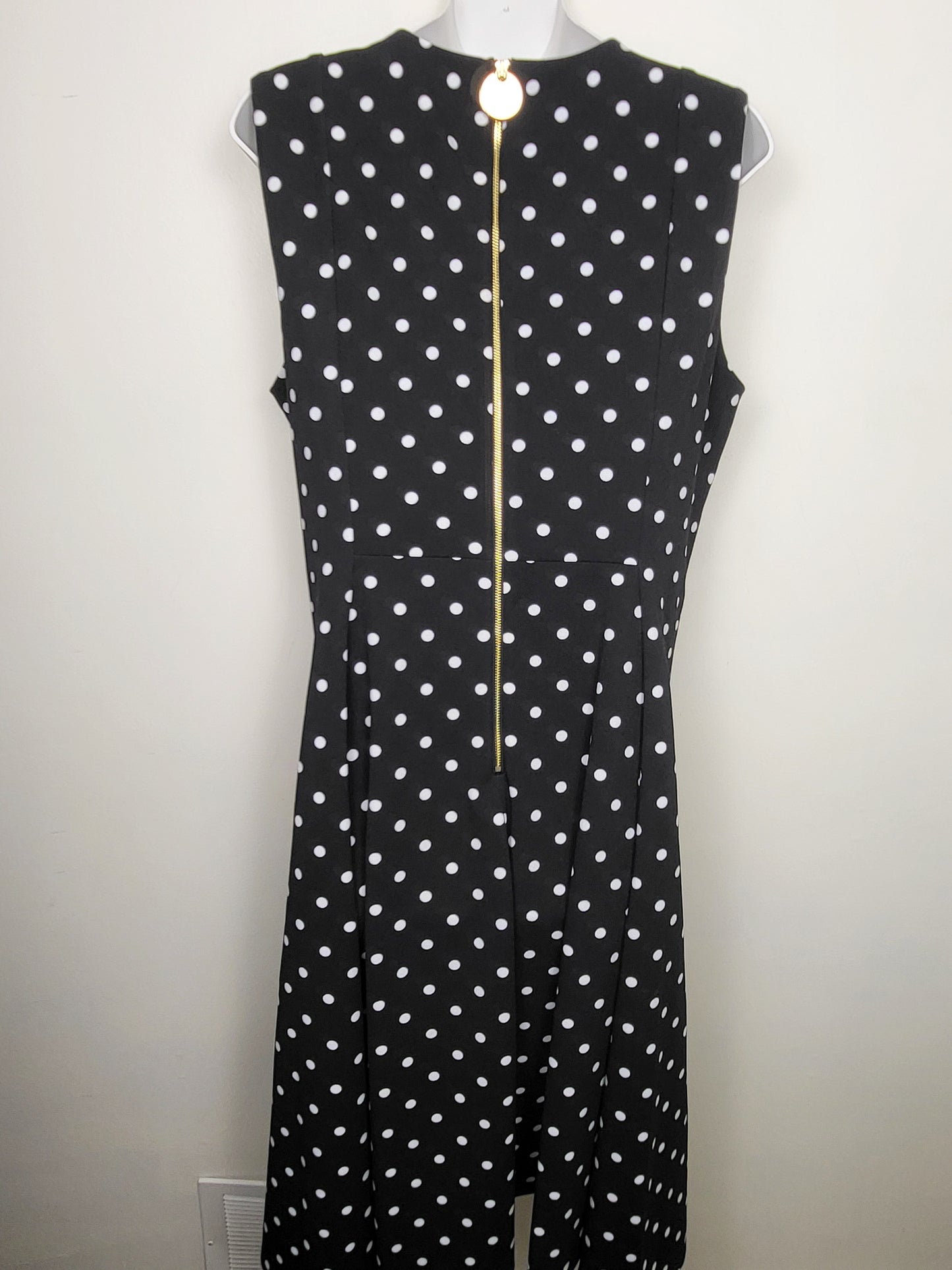Calvin Klein black polka dot sleeveless fit n flare dress | Size 14