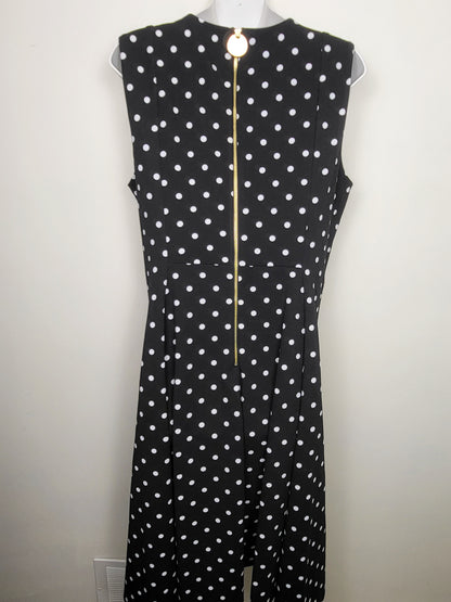 Calvin Klein black polka dot sleeveless fit n flare dress | Size 14