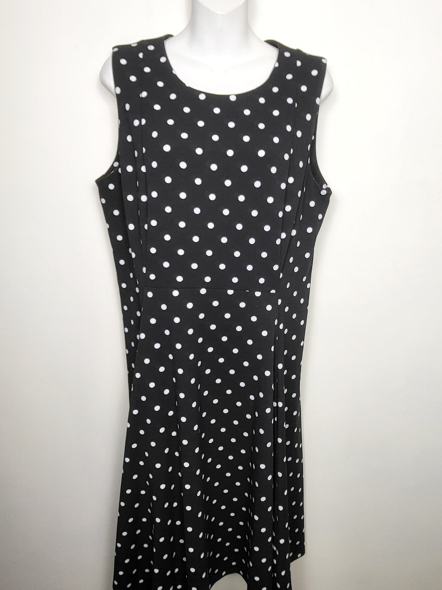 Calvin Klein black polka dot sleeveless fit n flare dress | Size 14