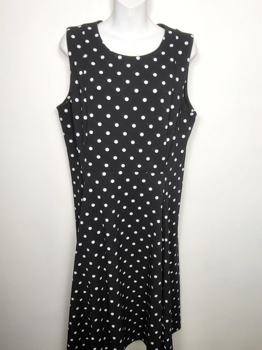 Calvin Klein black polka dot sleeveless fit n flare dress | Size 14