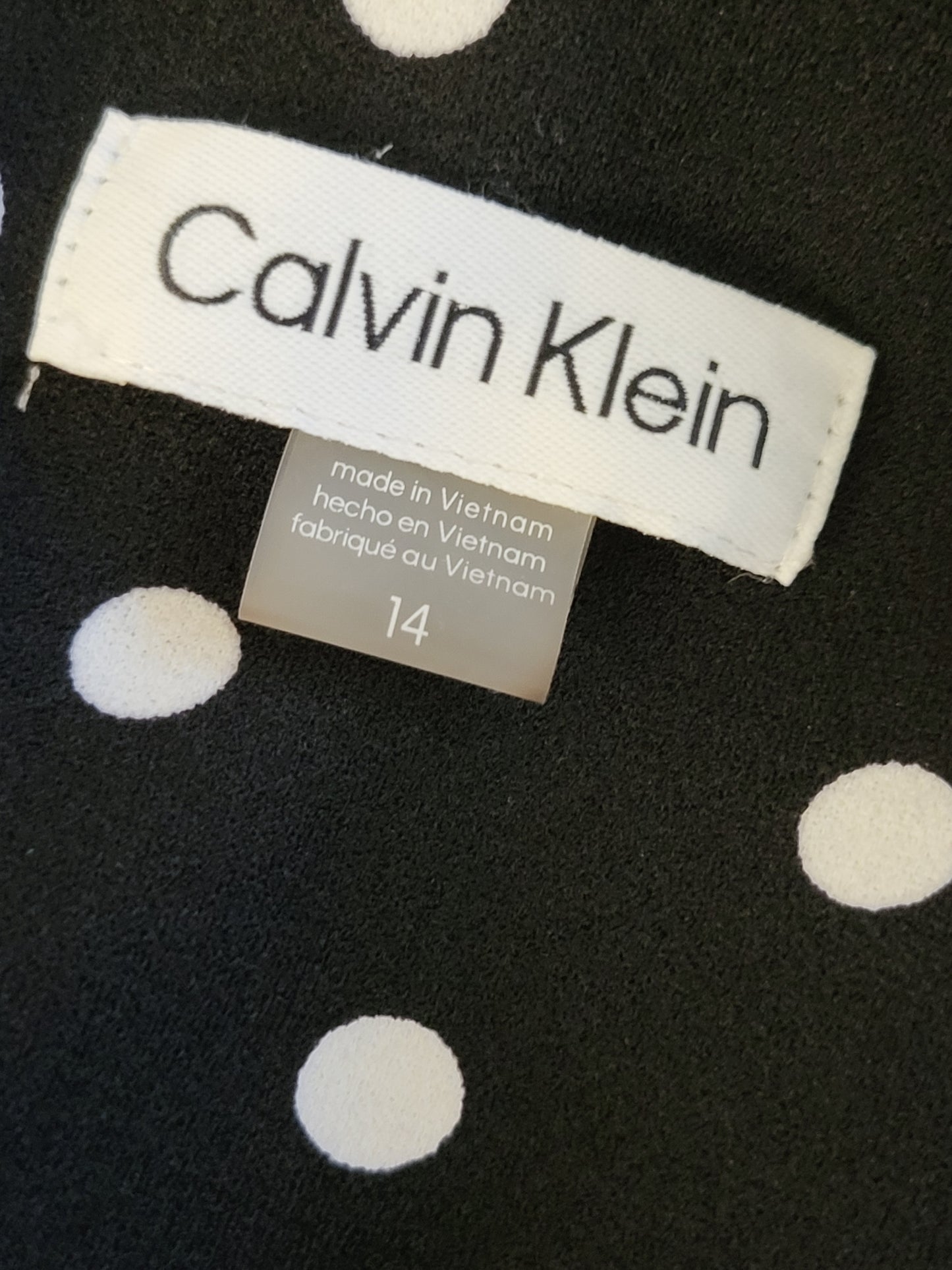 Calvin Klein black polka dot sleeveless fit n flare dress | Size 14