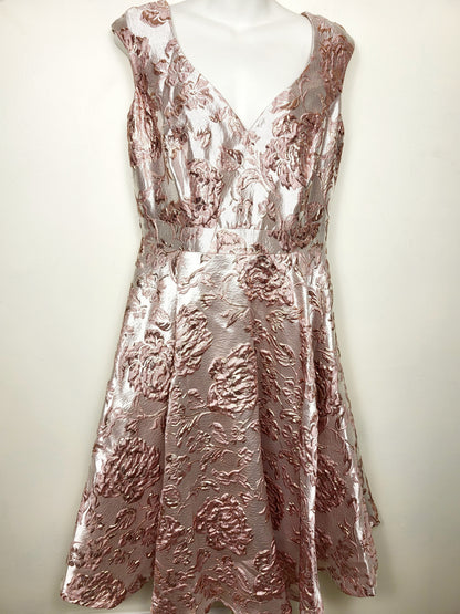 NEW - Le Chateau jacquard floral print A-line dress with pink and rose gold | Size MEDIUM