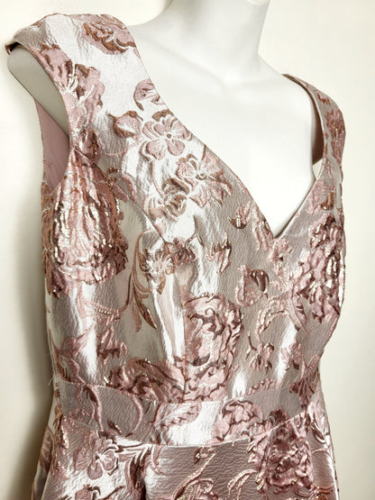 NEW - Le Chateau jacquard floral print A-line dress with pink and rose gold | Size MEDIUM