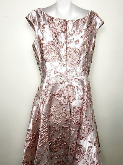 NEW - Le Chateau jacquard floral print A-line dress with pink and rose gold | Size MEDIUM