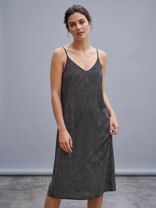 Brixton black and white polka dot sleeveless viscose slip style dress | Size MEDIUM