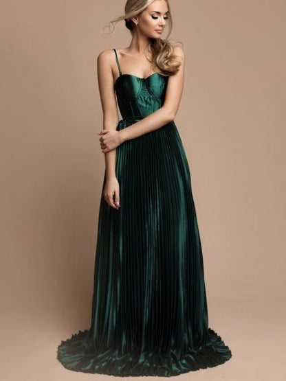 NEW - Eva and Lola emerald green floor length pleated gown | Size MEDIUM