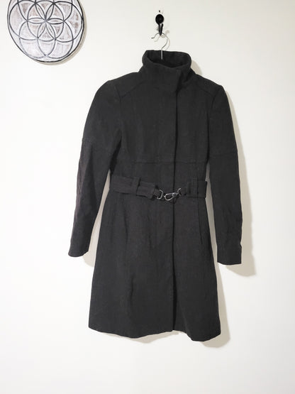 United Colors of Benetton Women's Belted Herringbone Wool Blend Funnel-Neck Coat - Size 38 (XS)