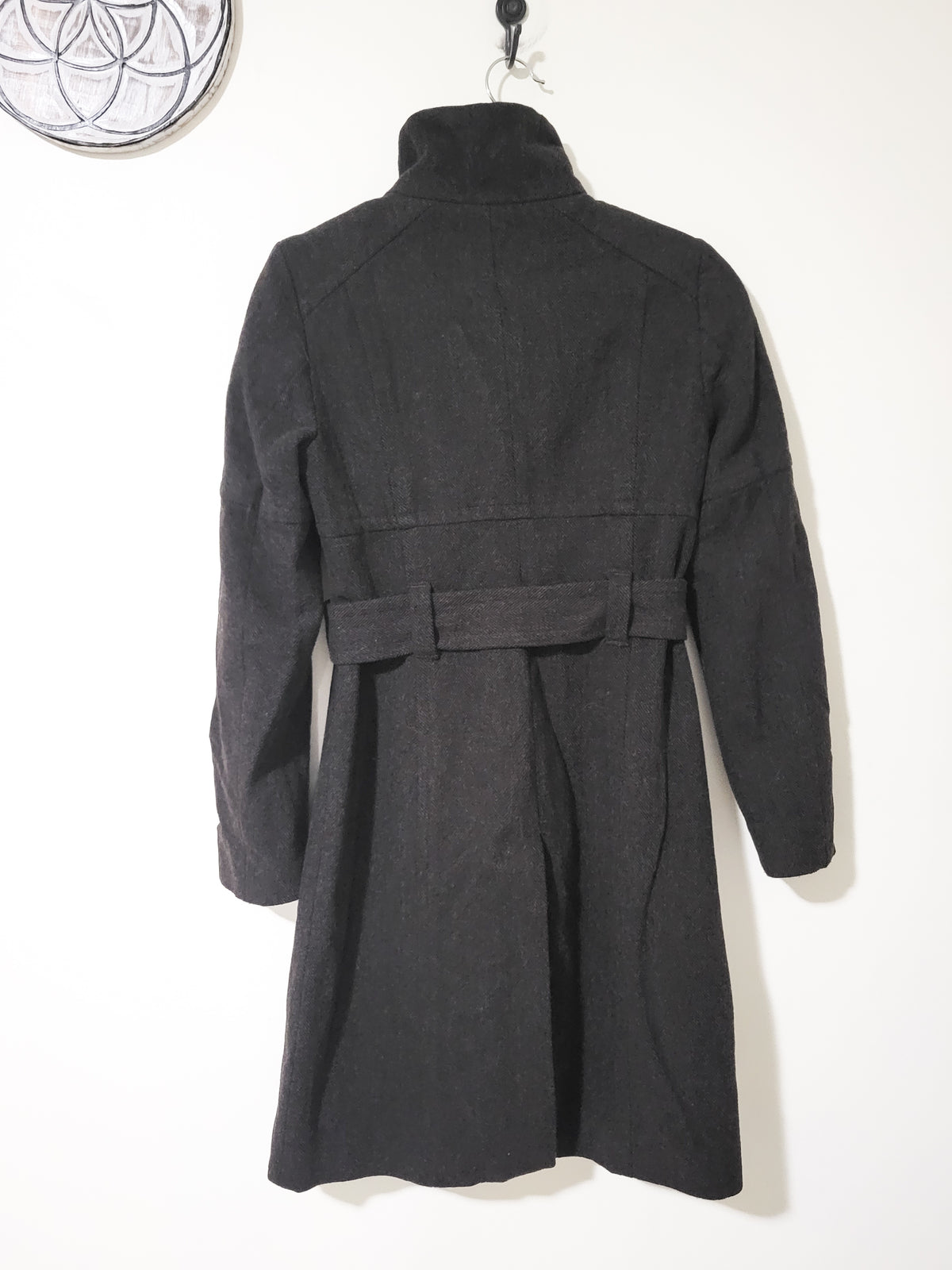 United Colors of Benetton Women's Belted Herringbone Wool Blend Funnel-Neck Coat - Size 38 (XS)