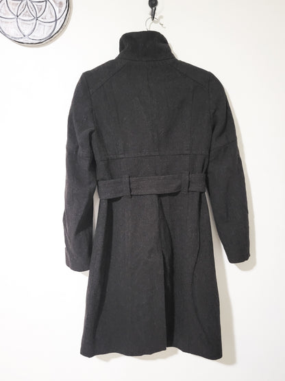 United Colors of Benetton Women's Belted Herringbone Wool Blend Funnel-Neck Coat - Size 38 (XS)