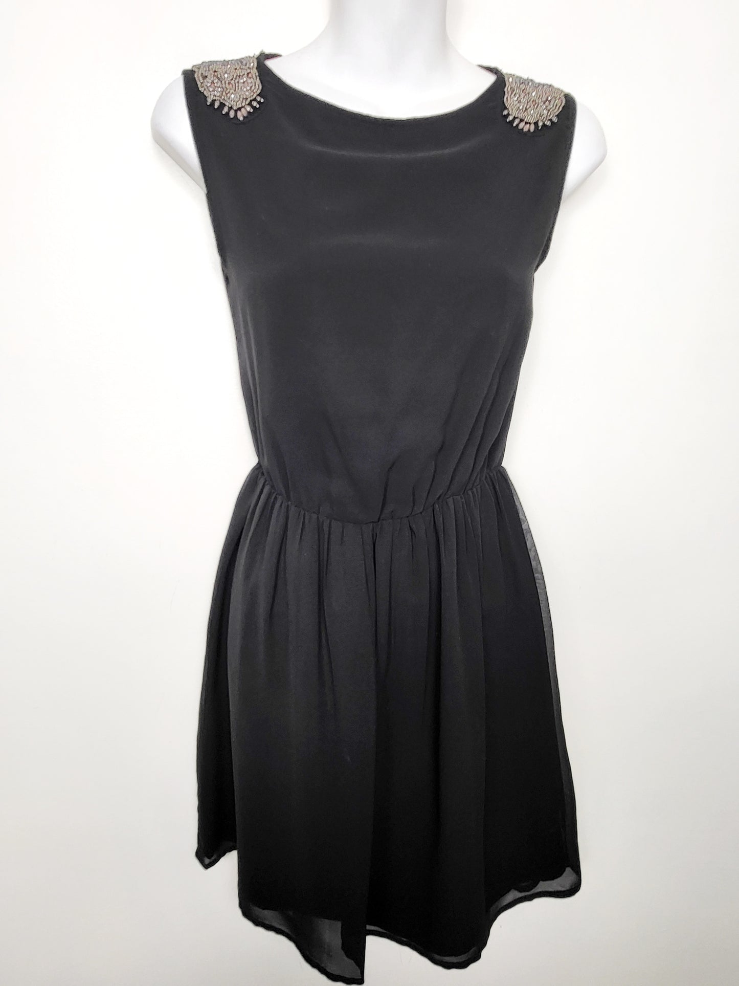 Zara Trafaluc Black Dress with Rhinestone Shoulder | Size XS