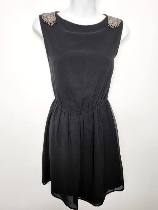 Zara Trafaluc Black Dress with Rhinestone Shoulder | Size XS