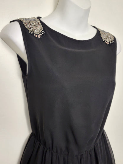 Zara Trafaluc Black Dress with Rhinestone Shoulder | Size XS