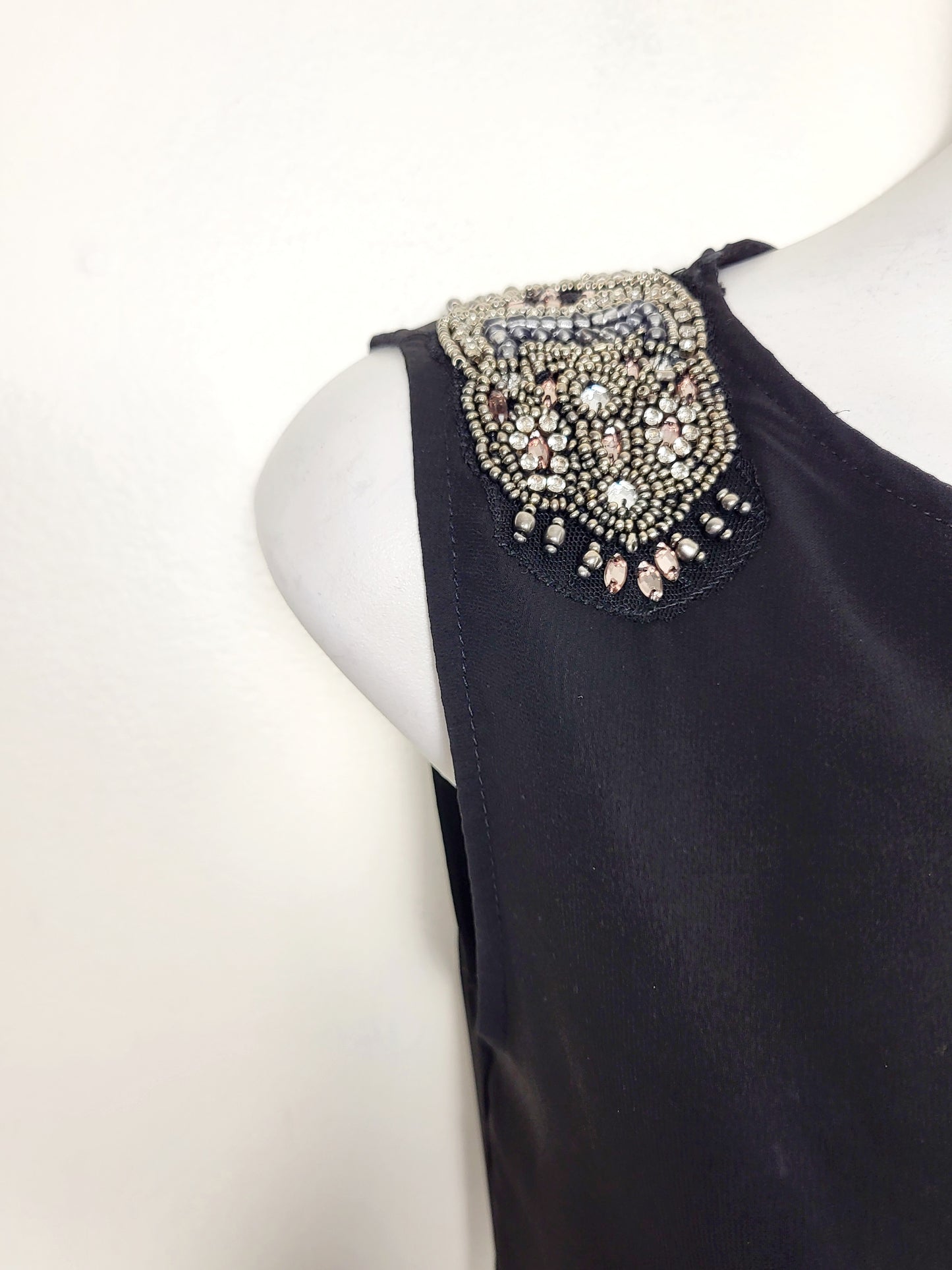Zara Trafaluc Black Dress with Rhinestone Shoulder | Size XS