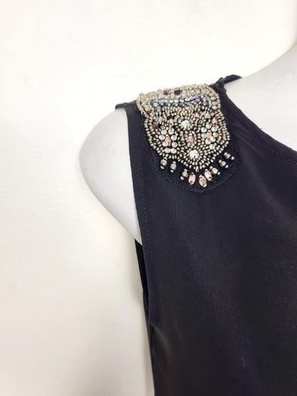 Zara Trafaluc Black Dress with Rhinestone Shoulder | Size XS