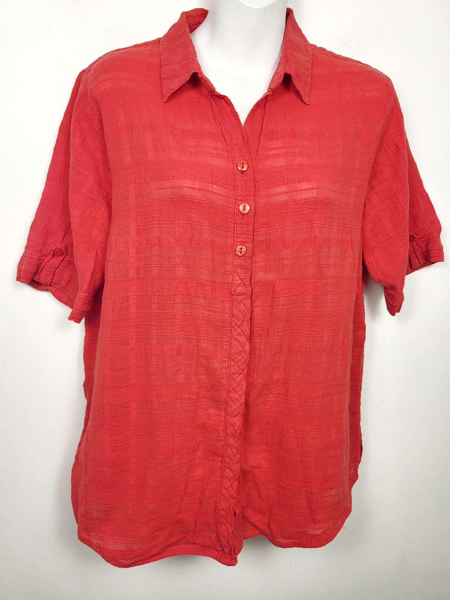 Allison Daley coral-red textured button down blouse | Size 12