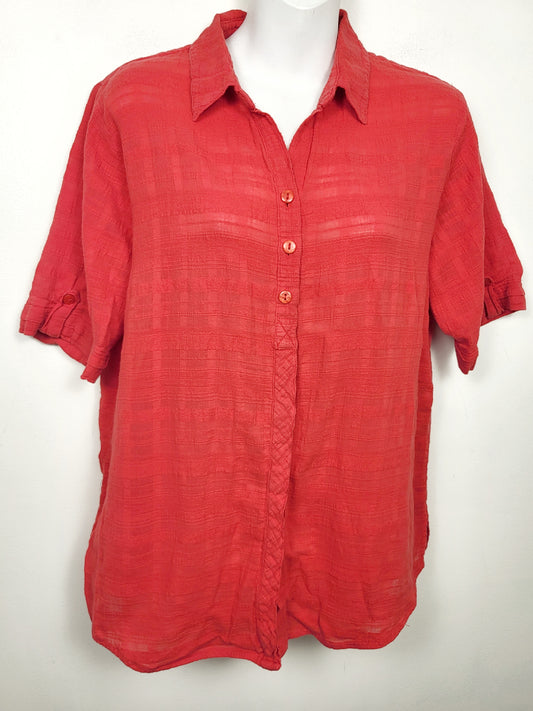 Allison Daley coral-red textured button down blouse | Size 12