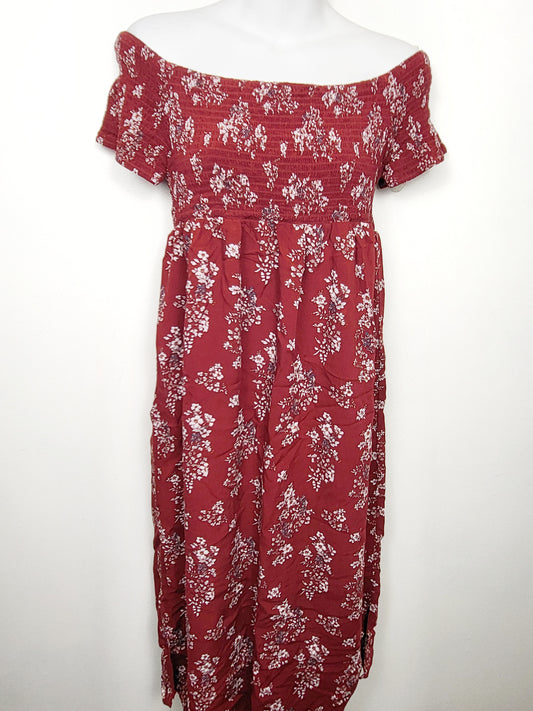 Haute Monde off the shoulder floral print smocked midi dress | Size MEDIUM