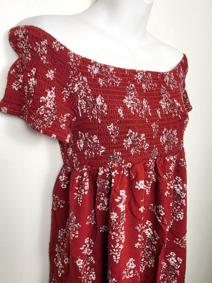 Haute Monde off the shoulder floral print smocked midi dress | Size MEDIUM