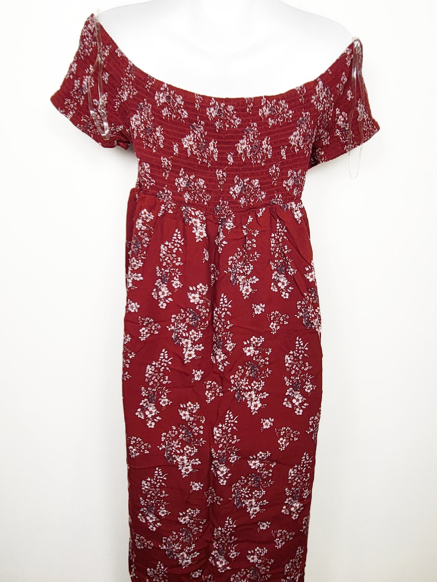 Haute Monde off the shoulder floral print smocked midi dress | Size MEDIUM