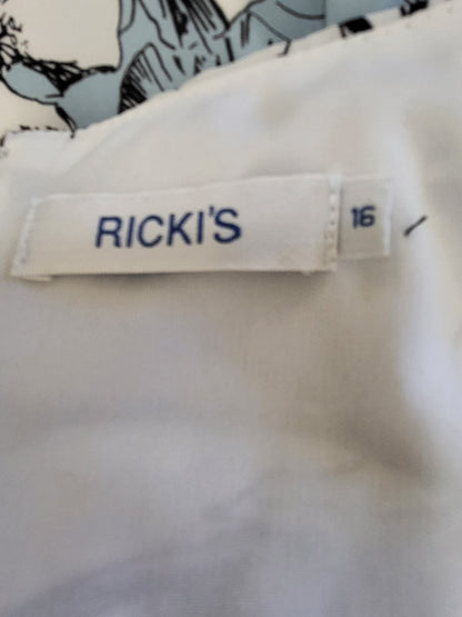Ricki's white and blue floral print sleeveless fit 'n flare dress | Size 16