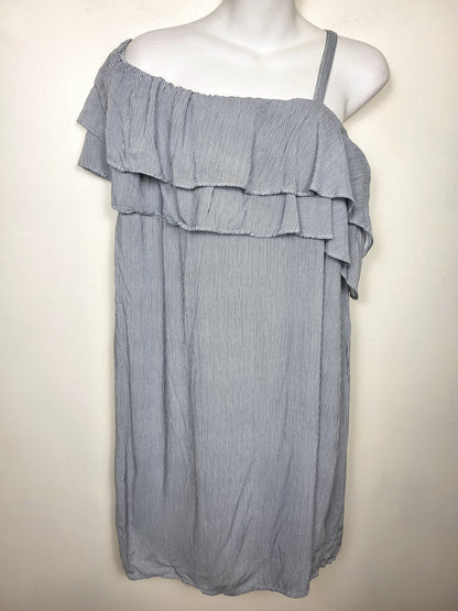 Crossroads blue striped ruffled one shoulder viscose dress | Size 18