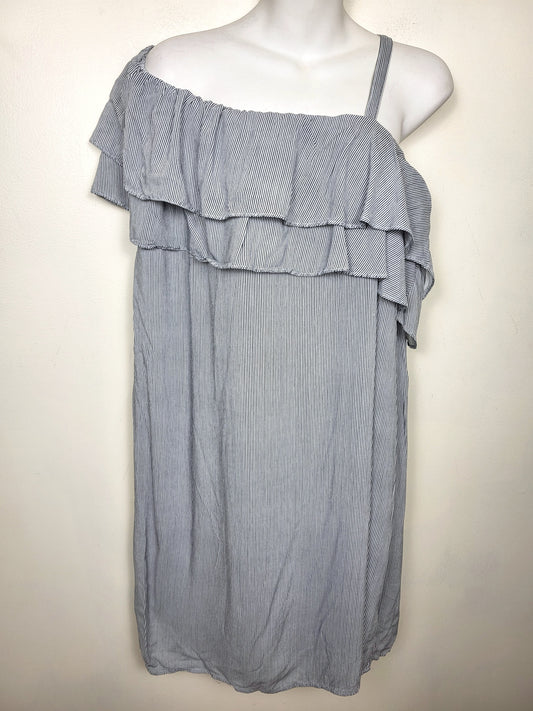 Crossroads blue striped ruffled one shoulder viscose dress | Size 18